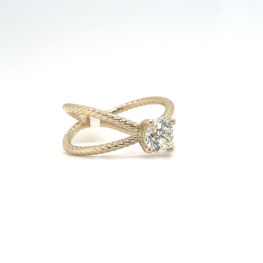 Yellow Gold Rope 'X' Diamond Engagement Ring