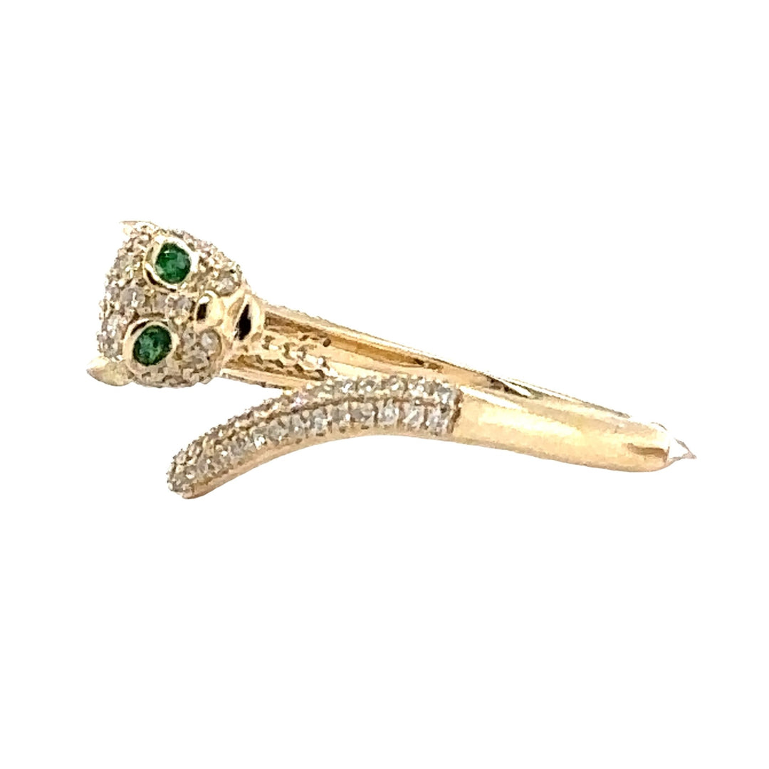 Yellow Gold Diamond Panther Ring with Emerald Eyes