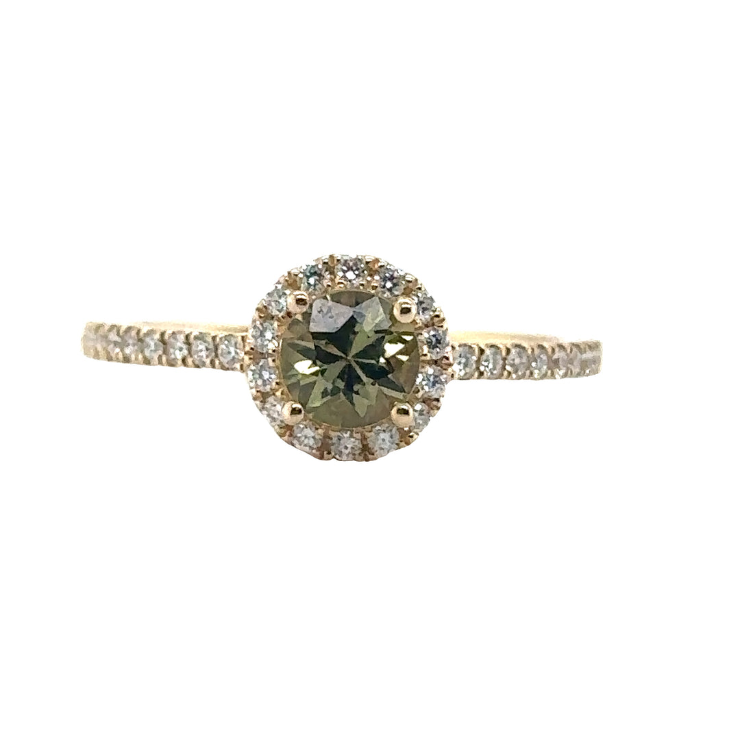 Alexandrite & Diamond Halo Yellow Gold Round Ring