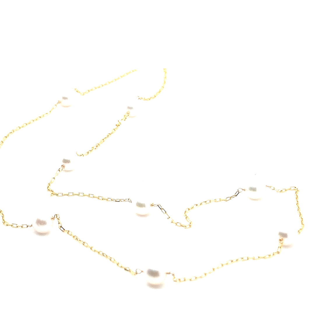 Pearl Yellow Gold Station Necklace
