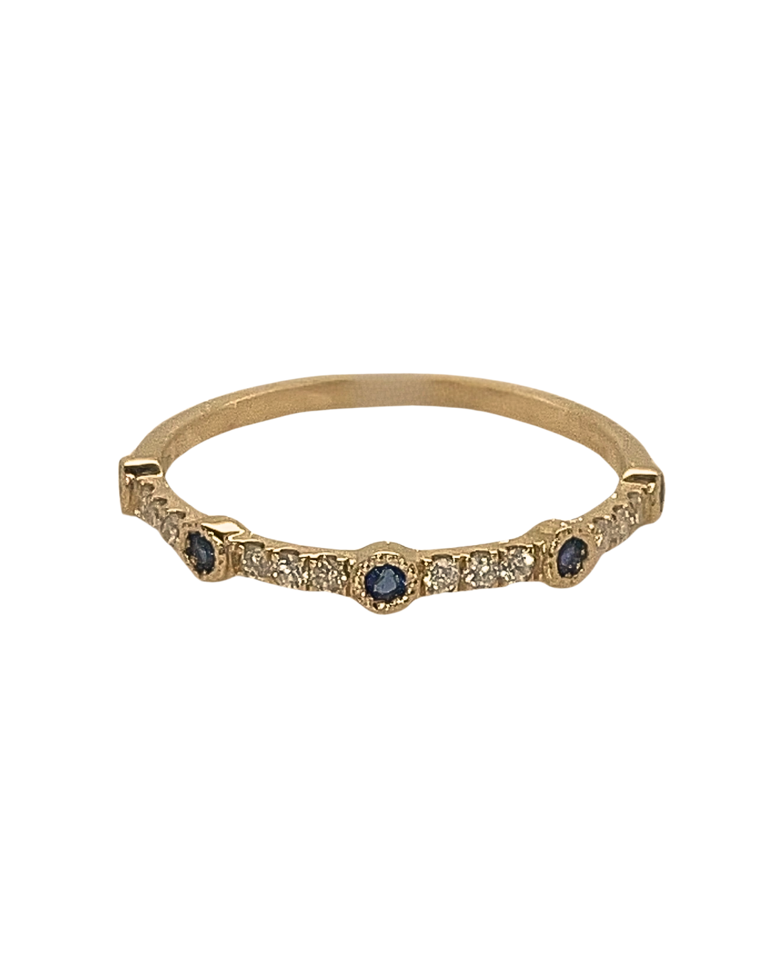 Blue Sapphire & Diamond Bezel Set Yellow Gold Stackable Band