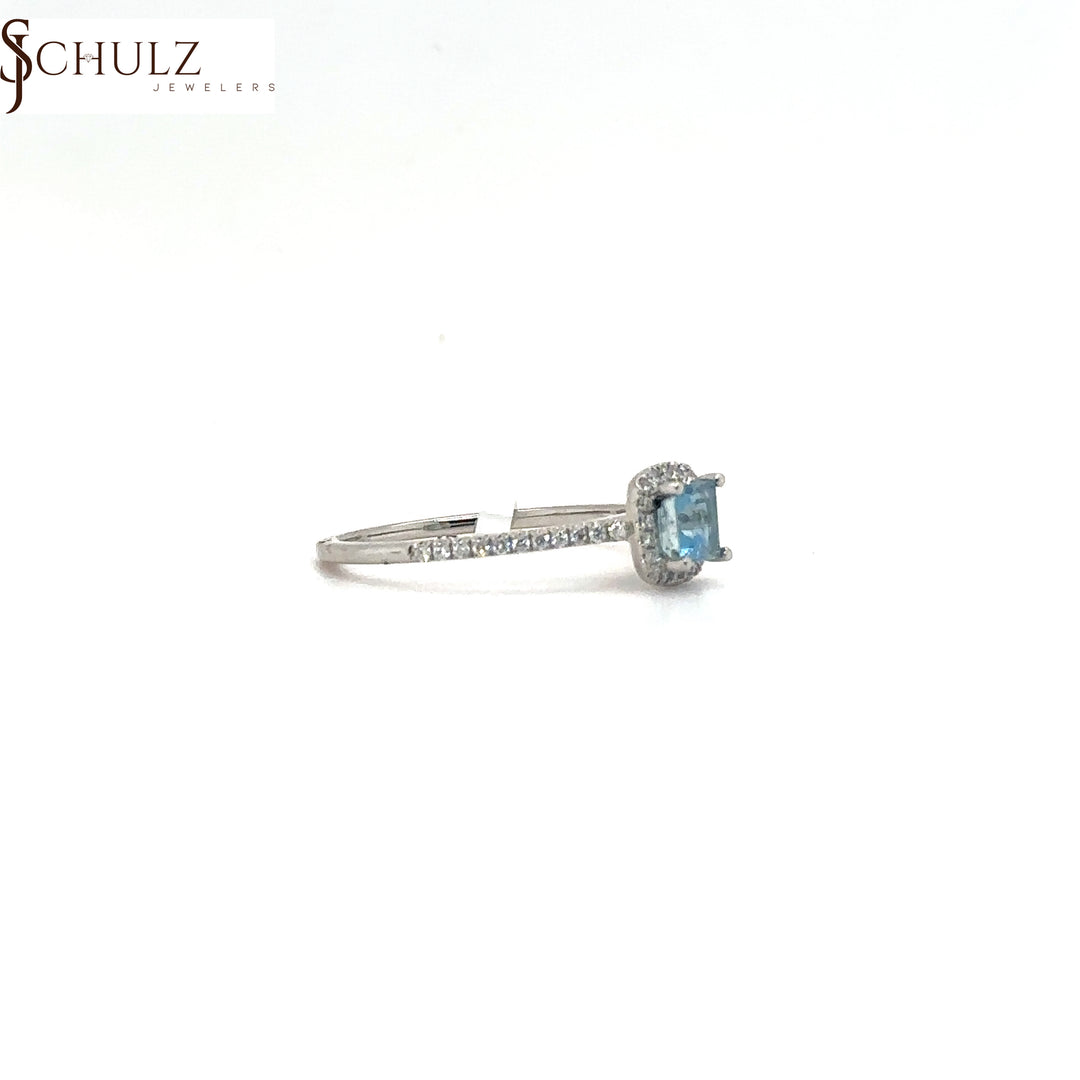 Aquamarine & Diamond Cushion Ring