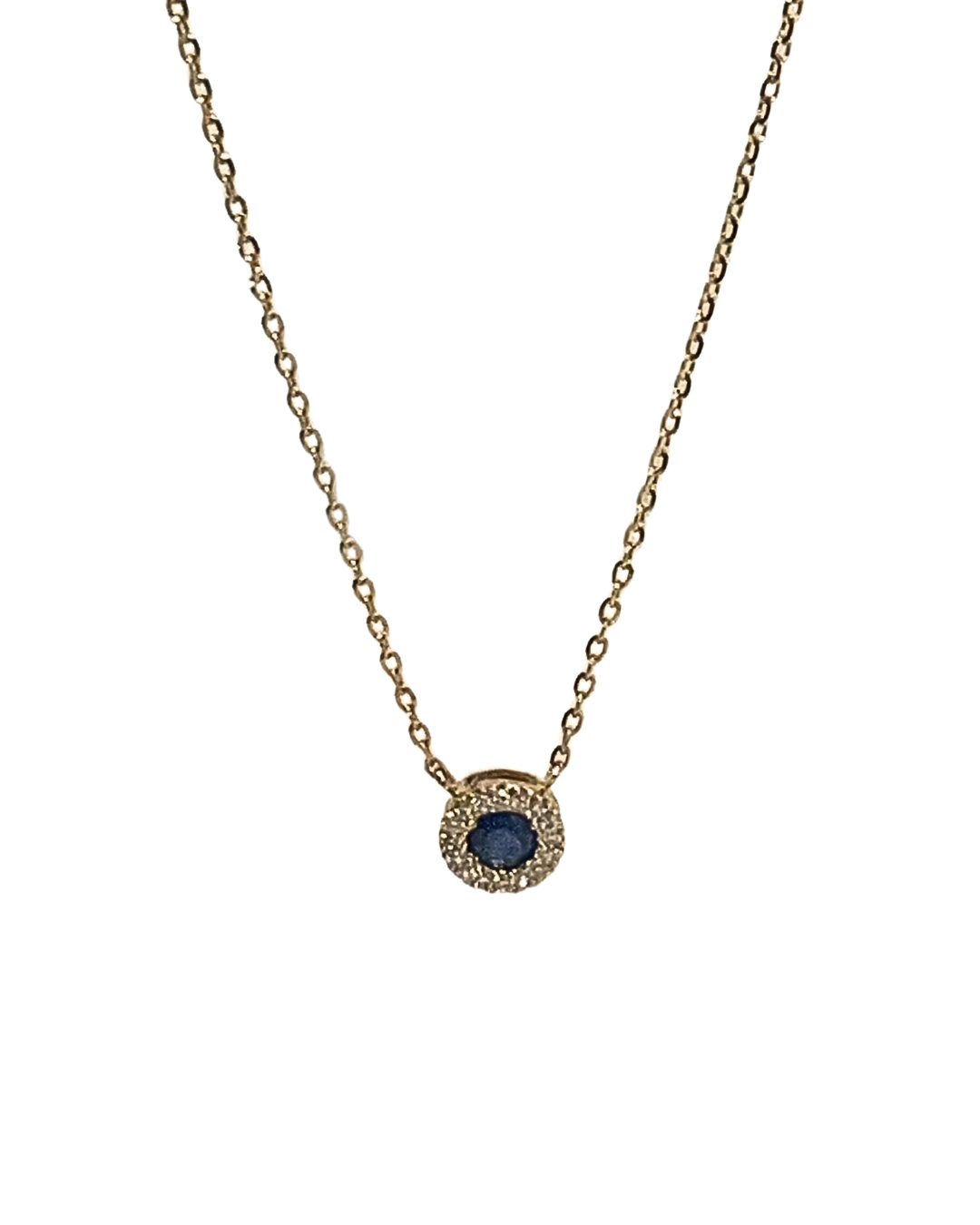 Blue Sapphire & Diamond Halo Yellow Gold Necklace