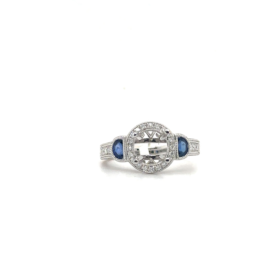 White Gold Diamond Halo with Sapphire Semi-Mount Ring