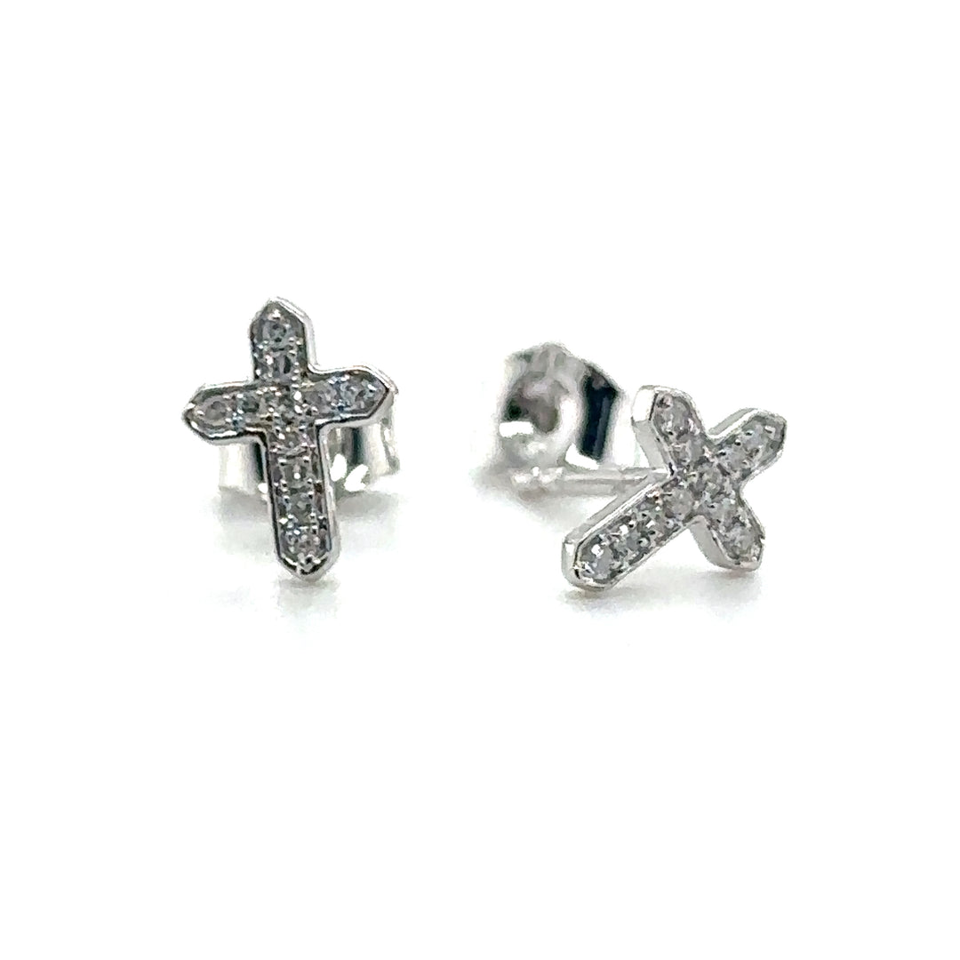White Gold Diamond Cross Studs