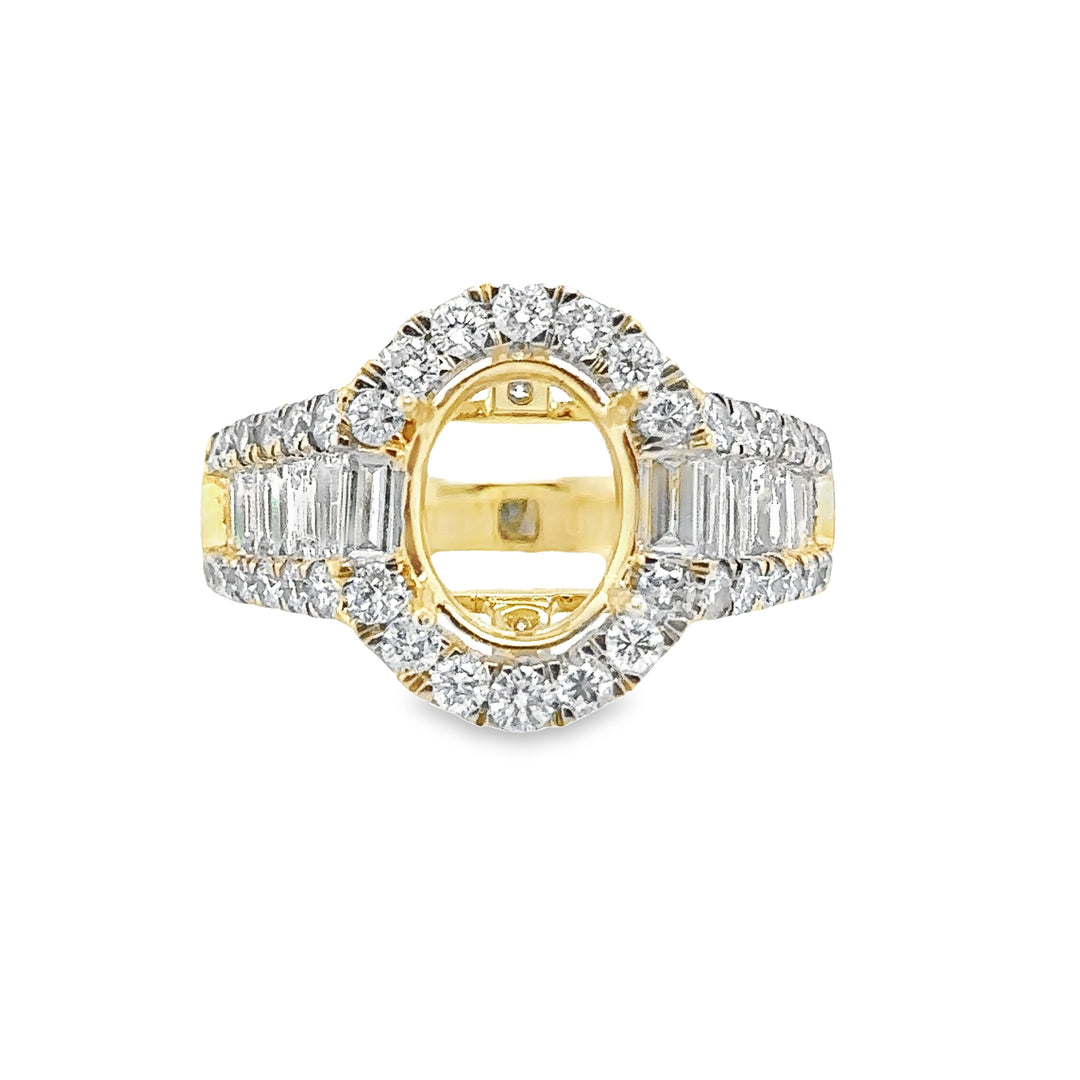 Yellow Gold Diamond Halo with Baguettes Semi-Mount Ring