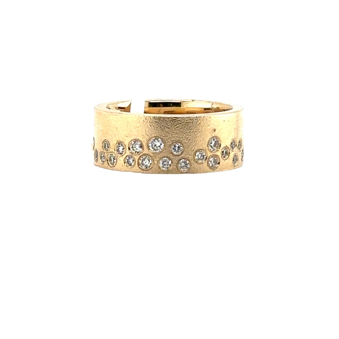 Yellow Gold Sandblasted Thick Scattered Diamond Band