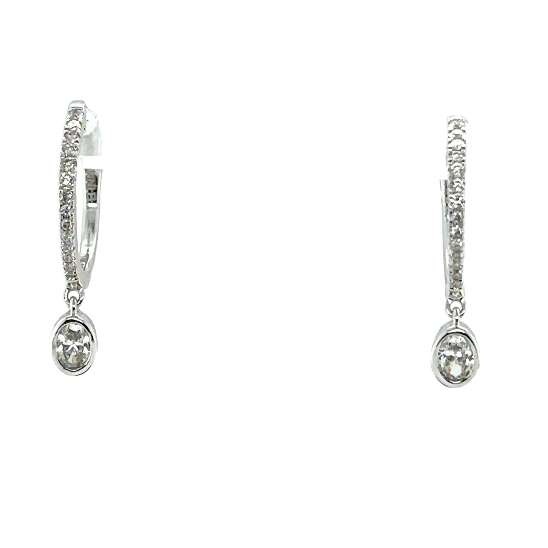 White Gold Diamond Hoops with Oval Diamond Drops