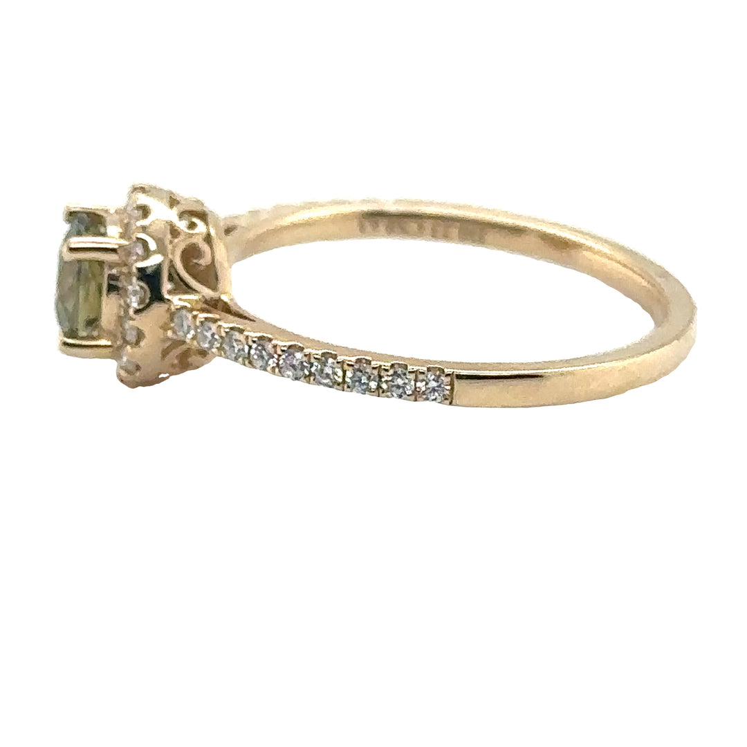 Alexandrite & Diamond Halo Yellow Gold Round Ring