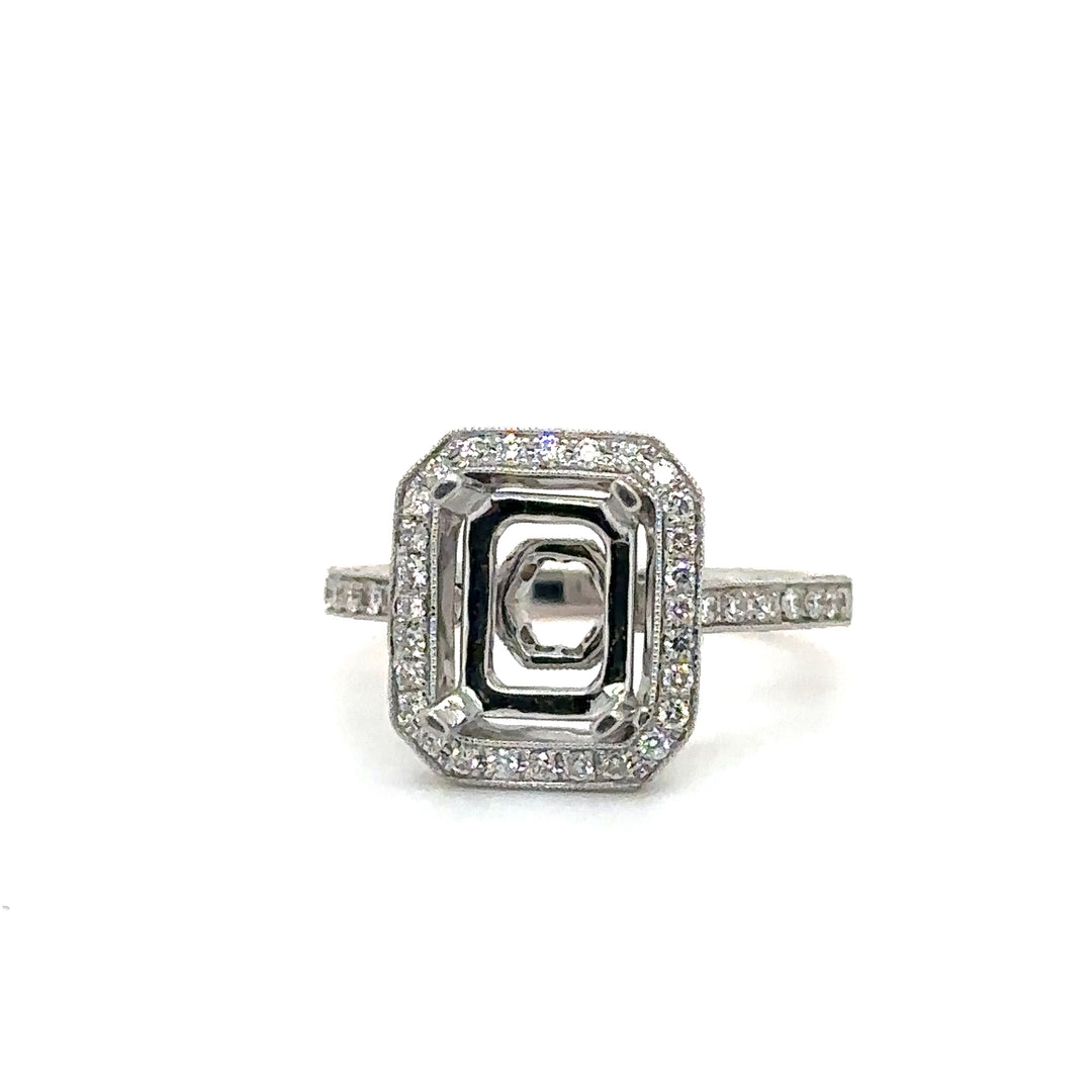 White Gold Vintage Diamond Halo Semi-Mount Ring