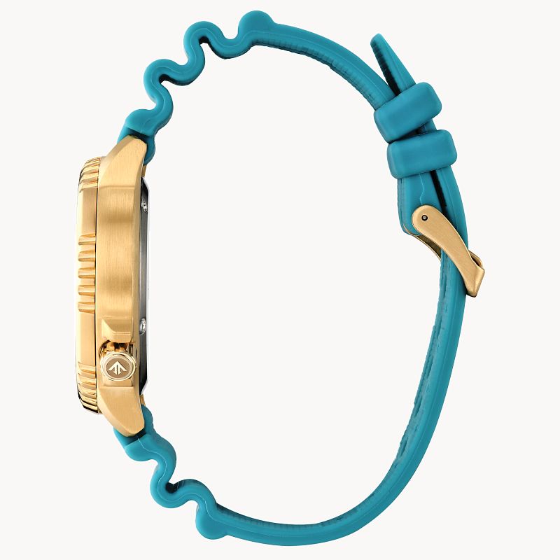 Gold Toned- Stainless Steel Women's Citizen Eco-Drive Blue Face Watch