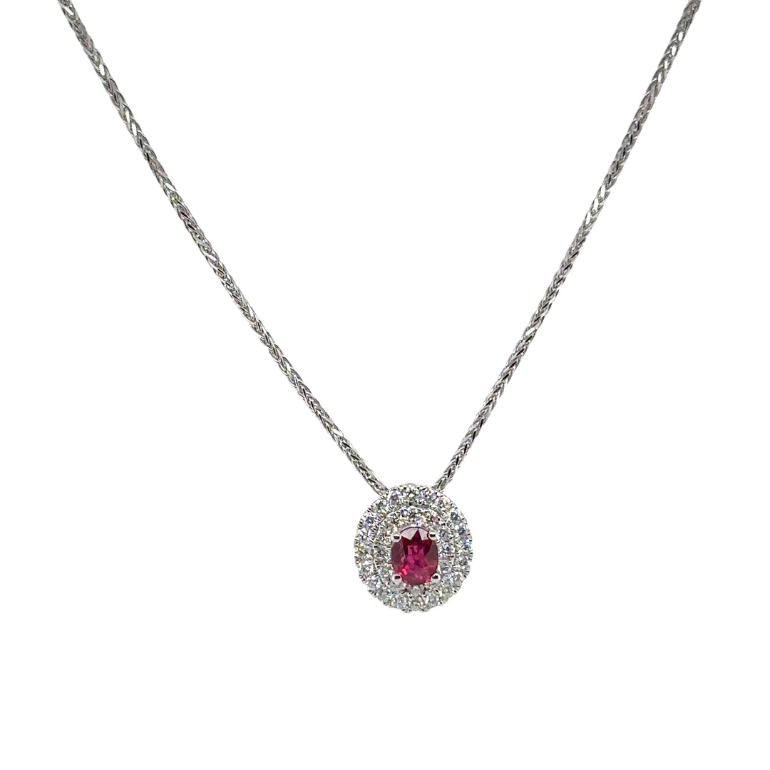 Ruby & Diamond Double Halo White Gold Sliding Pendant