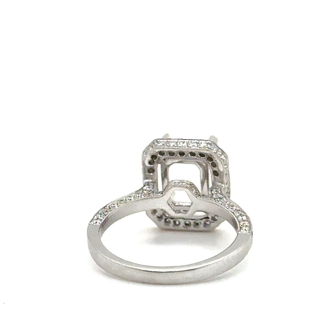 White Gold Vintage Diamond Halo Semi-Mount Ring