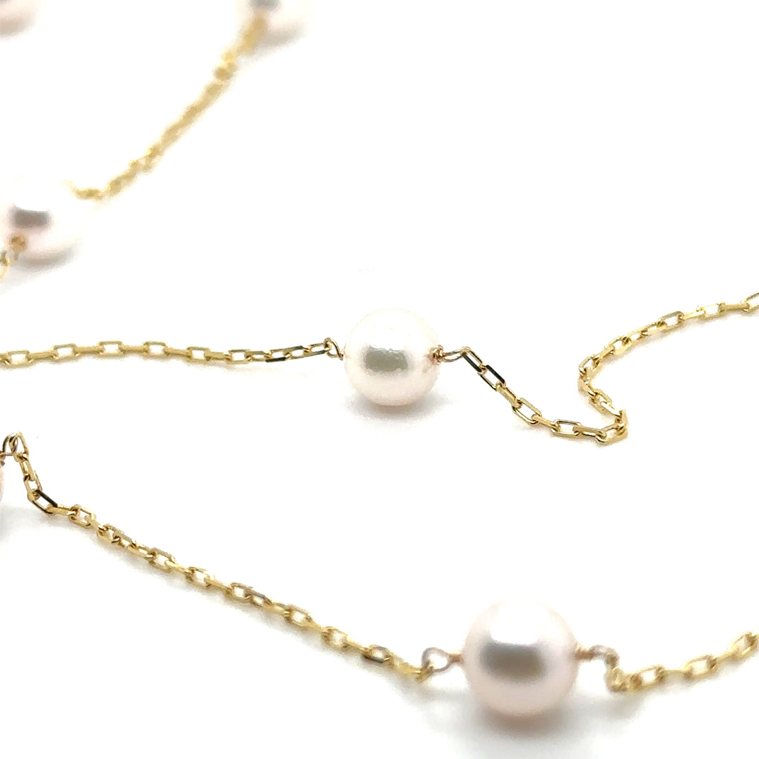 Pearl Yellow Gold Station Necklace
