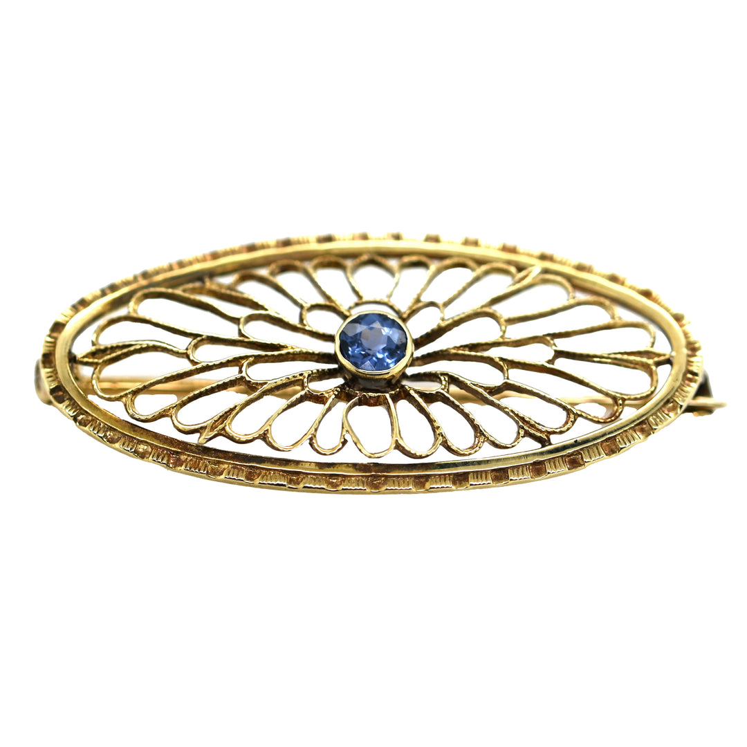 Antique Blue Sapphire Oval Brooch