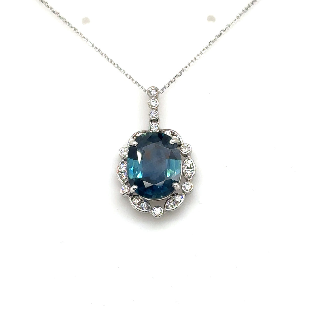 Blue  Unheated Sapphire & Diamond Pendant