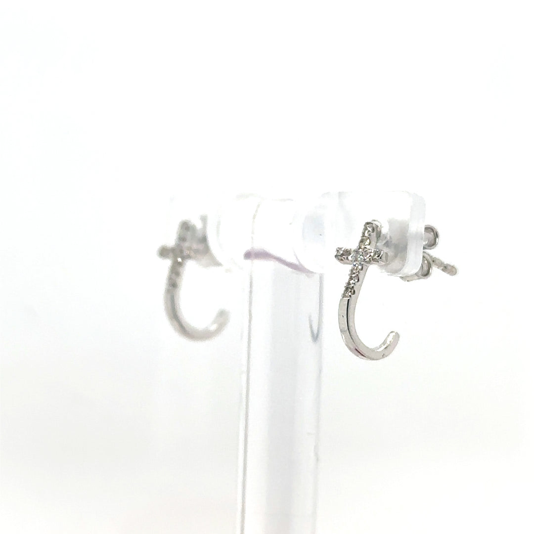 White Gold Diamond Faux Cross Hoop Studs