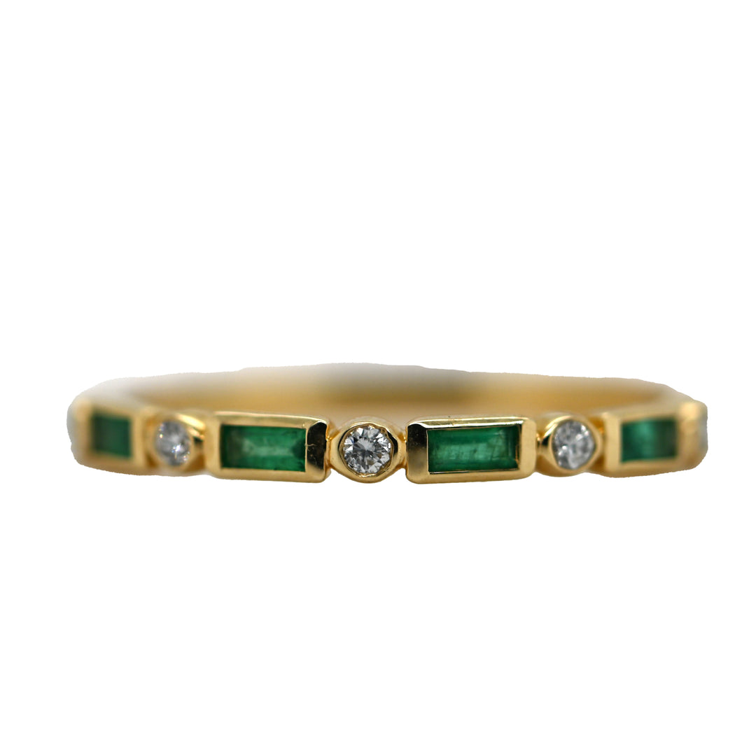 Emerald & Diamond Yellow Gold Stackable Band