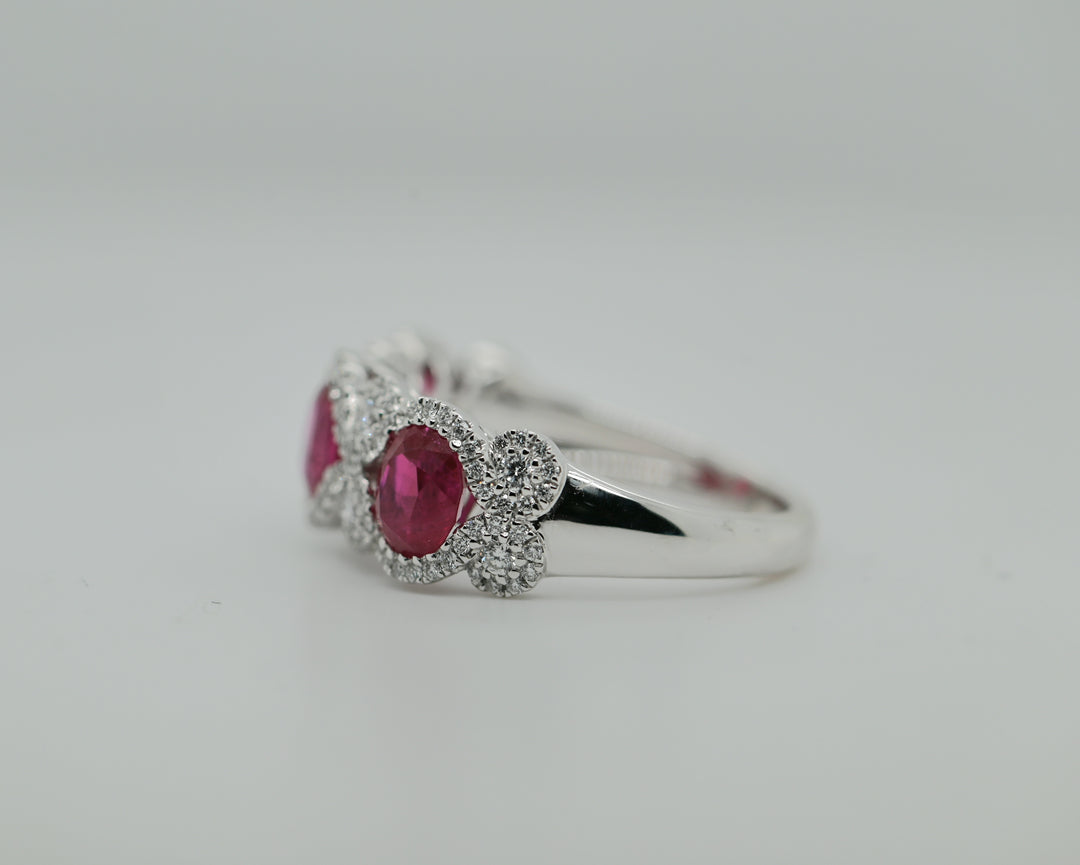 Ruby & Diamond Three Stone Oval Anniversary Band