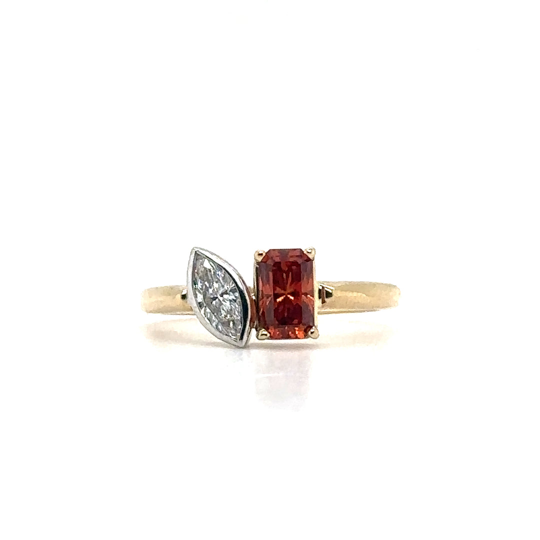 Toi et Moi Diamond & Garnet Yellow Gold Engagement Ring