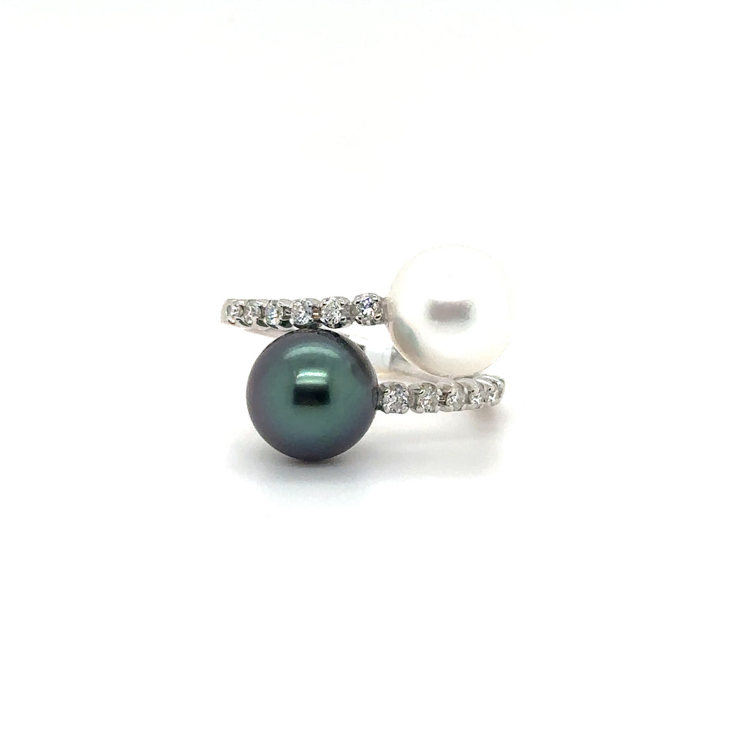 Tahitian Pearl & Diamond White Gold By-Pass Ring