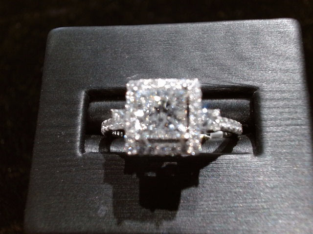 Blue Sapphire Princess & Diamond Halo Ring