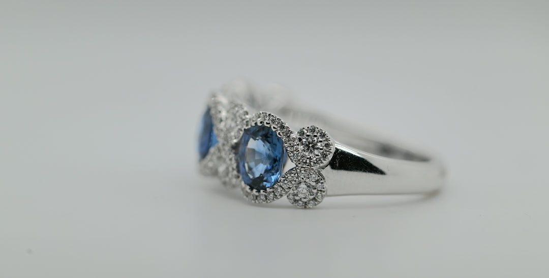 Blue Sapphire & Diamond 3-Stone Ring
