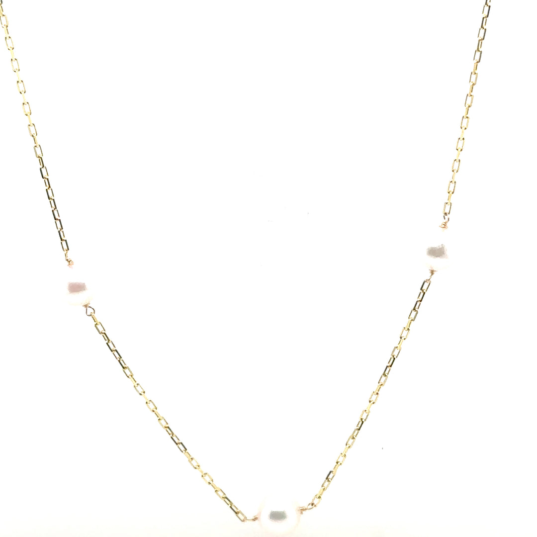 Pearl Yellow Gold Station Necklace