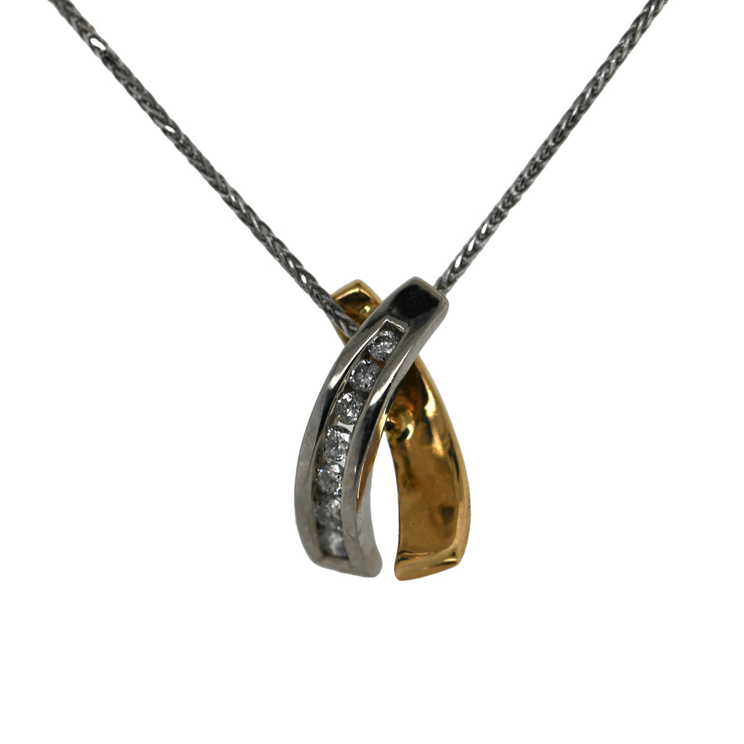 Gold Diamond Pendant with Wheat Chain and Claw