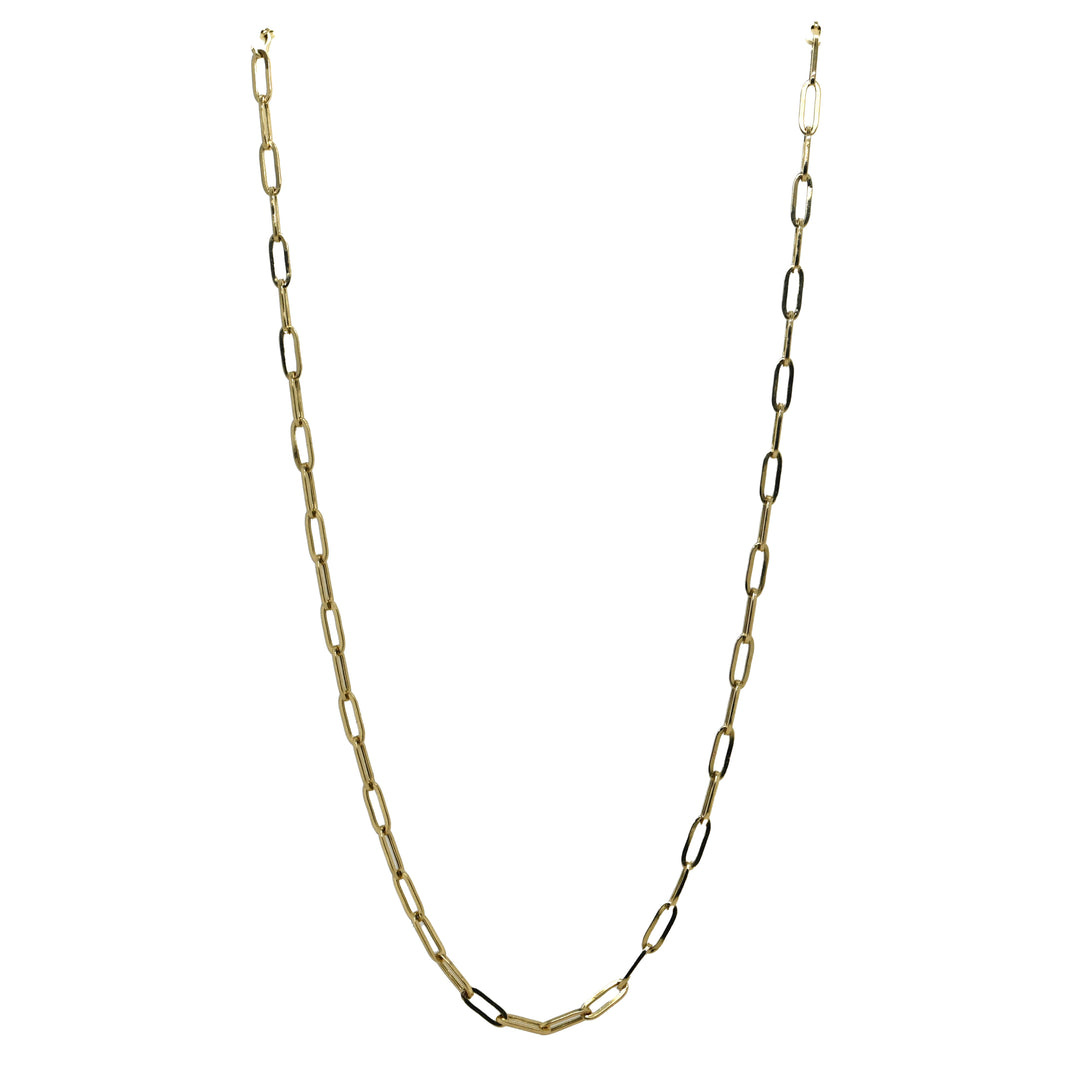 Yellow Gold Paper Clip Necklace 18" with Heavy Claw