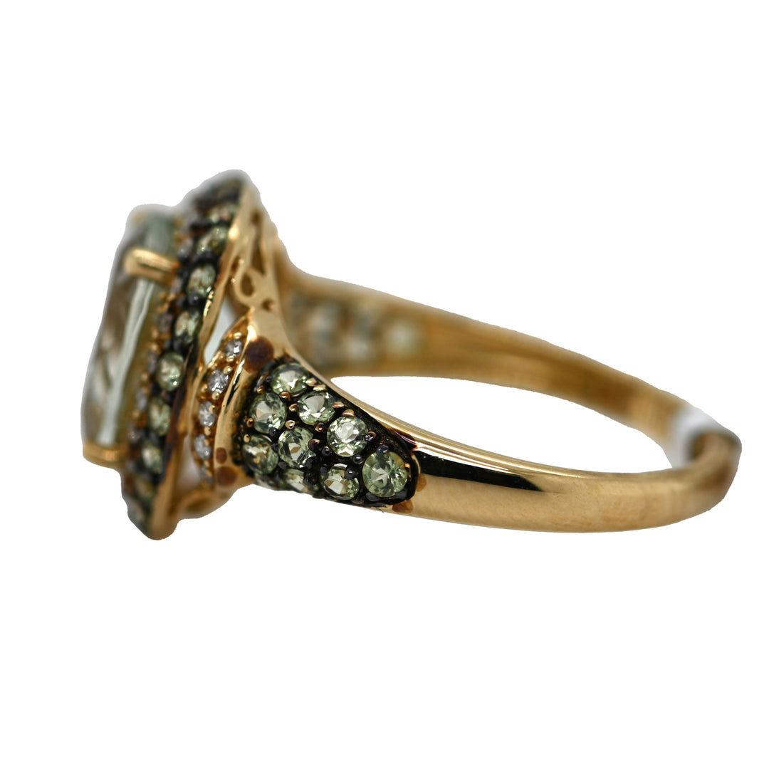 Yellow Gold Green Quartz Peridot & Diamond Ring