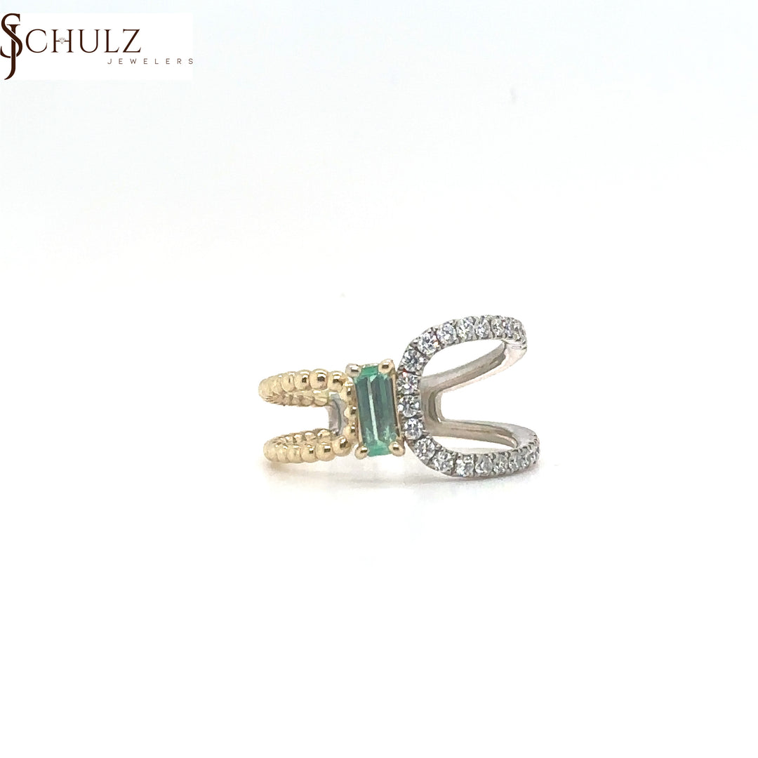 Emerald & Diamond Multi-Metal Fashion Ring