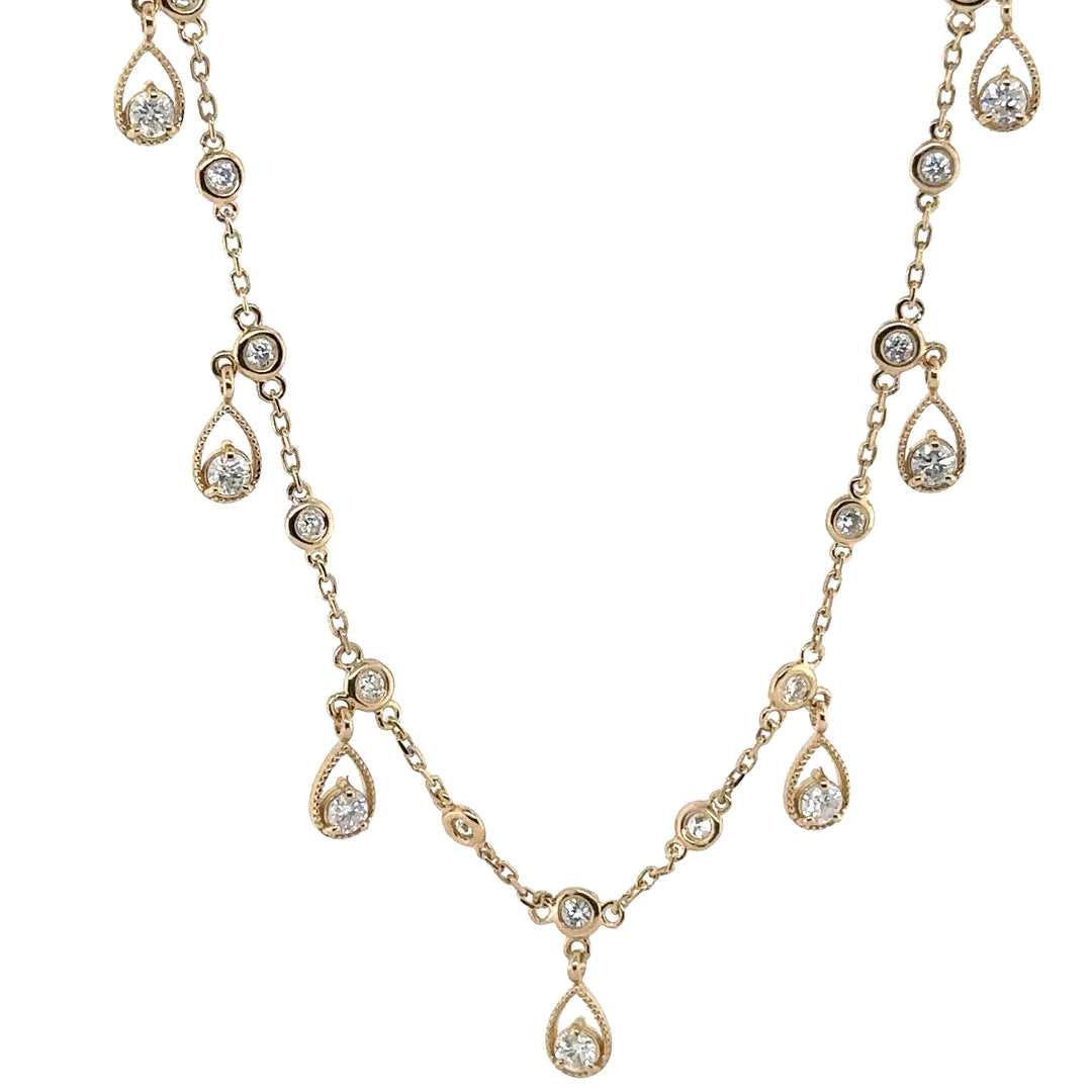 Yellow Gold Diamond by-the-yard Necklace with Pear Diamond Dangles