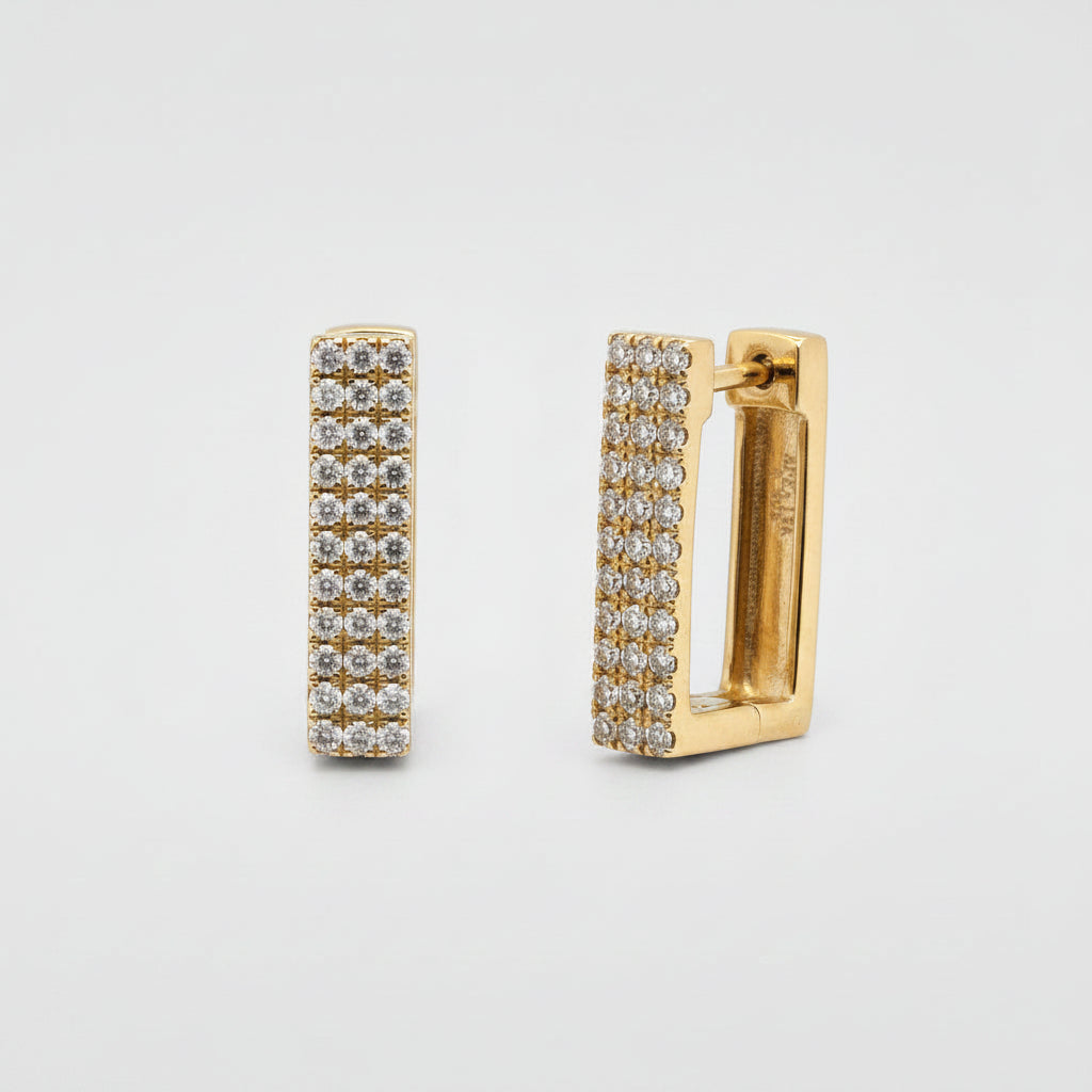 18K Yellow Gold Chunky Diamond Pave-Set Hoops