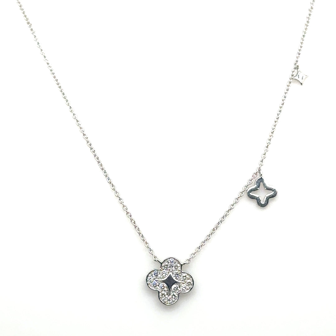 White Gold Diamond Clover Station Necklace