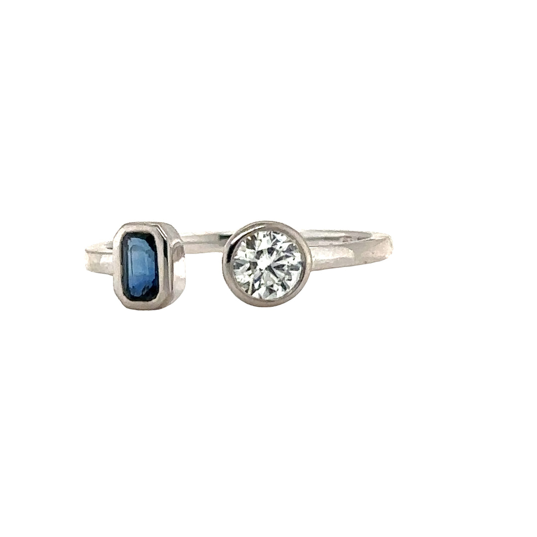 Sapphire & Diamond White Gold Bezel Set Open Ring