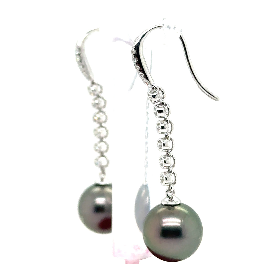 Tahitian Pearl & Diamond Drop White Gold Earrings