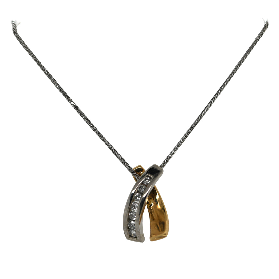 Gold Diamond Pendant with Wheat Chain and Claw