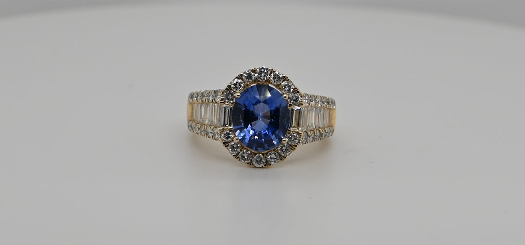 Yellow Gold Diamond Halo with Baguettes Semi-Mount Ring