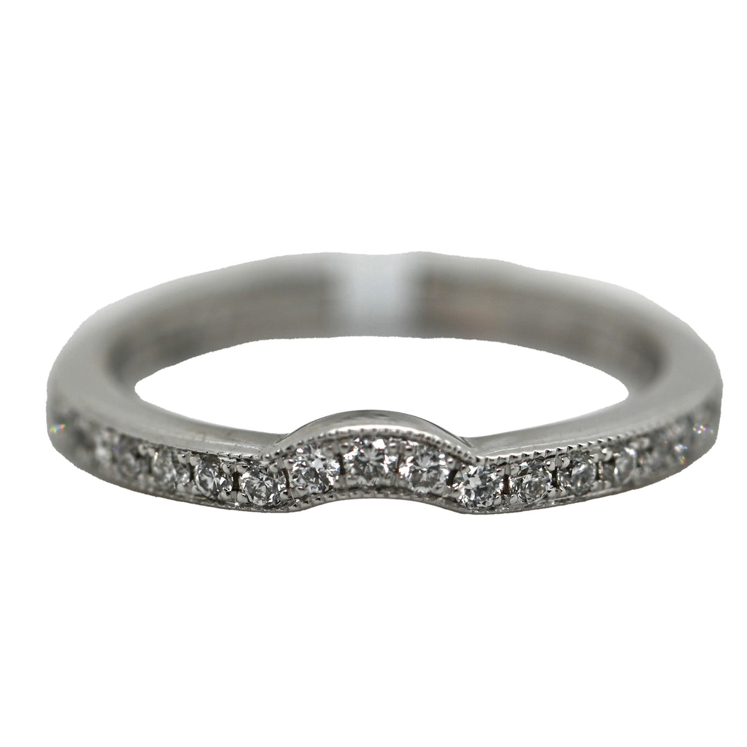 White Gold Diamond Bead Set Contour Wedding Band