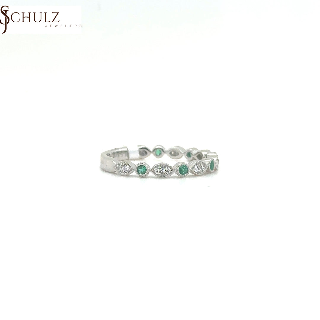 Emerald & Diamond White Gold Anniversary Ring
