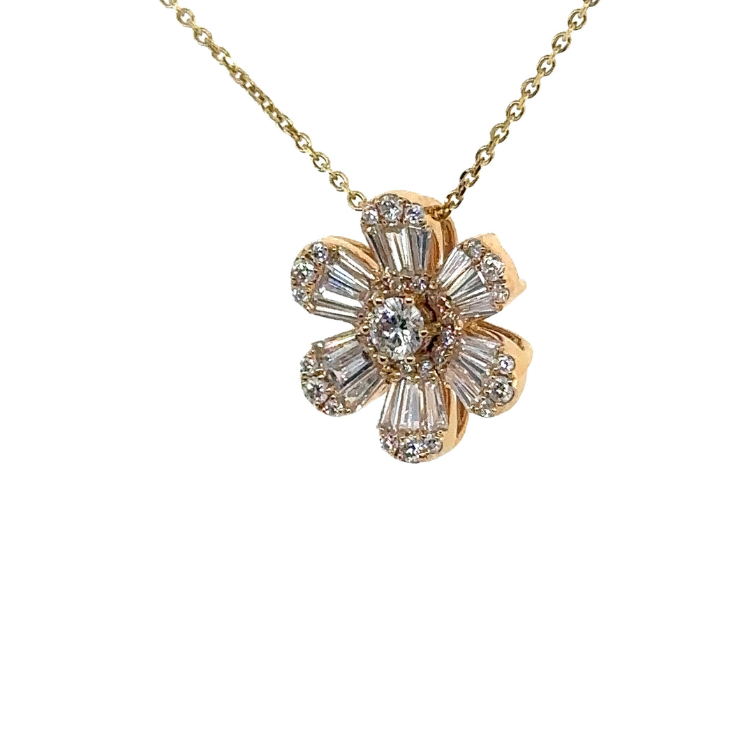 18K Yellow Gold Diamond Flower sliding Pendant