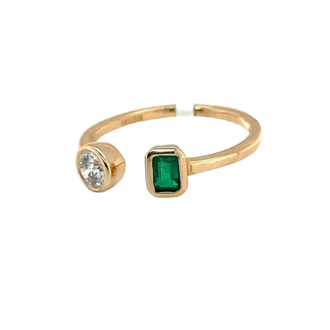 Emerald & Diamond Bezel Set Yellow Gold Open Ring