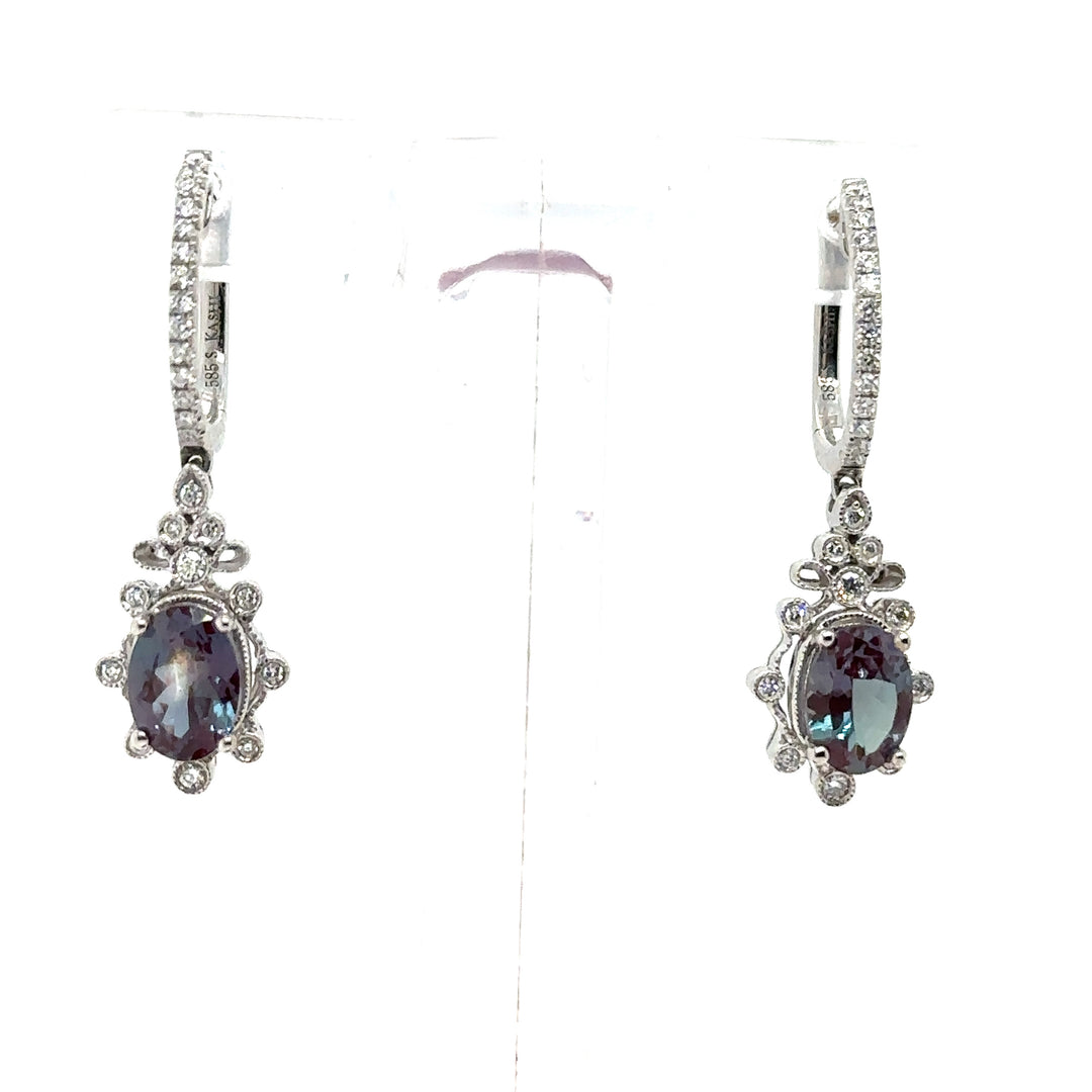 Alexandrite & Diamond Hoop Earrings