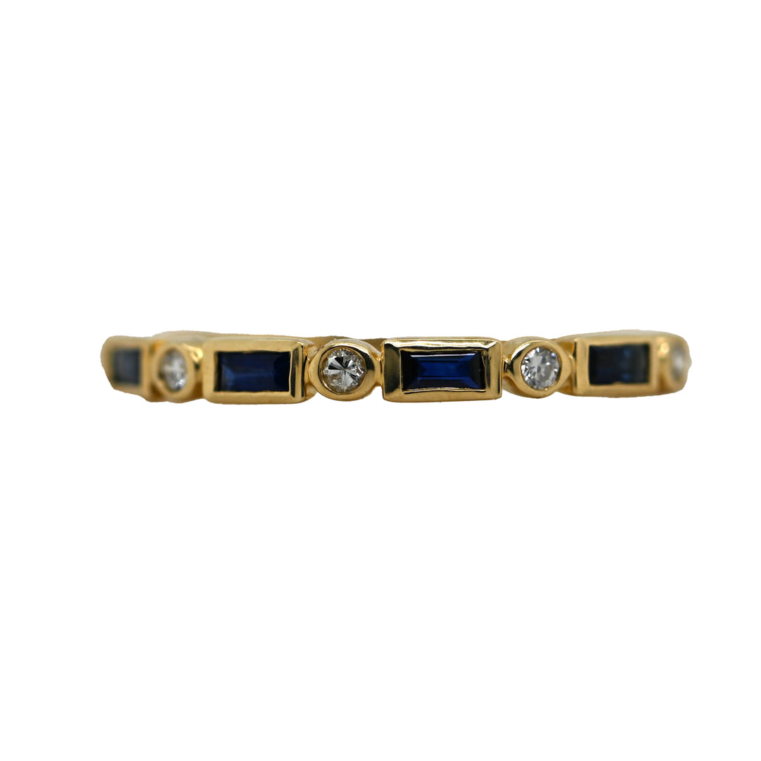 Blue Sapphire & Diamond Yellow Gold Stackable Band