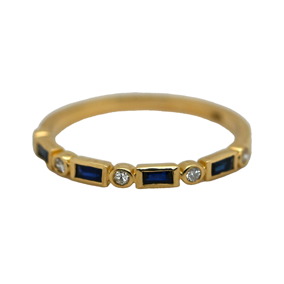 Blue Sapphire & Diamond Yellow Gold Stackable Band