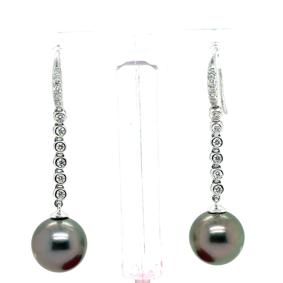 Tahitian Pearl & Diamond Drop White Gold Earrings