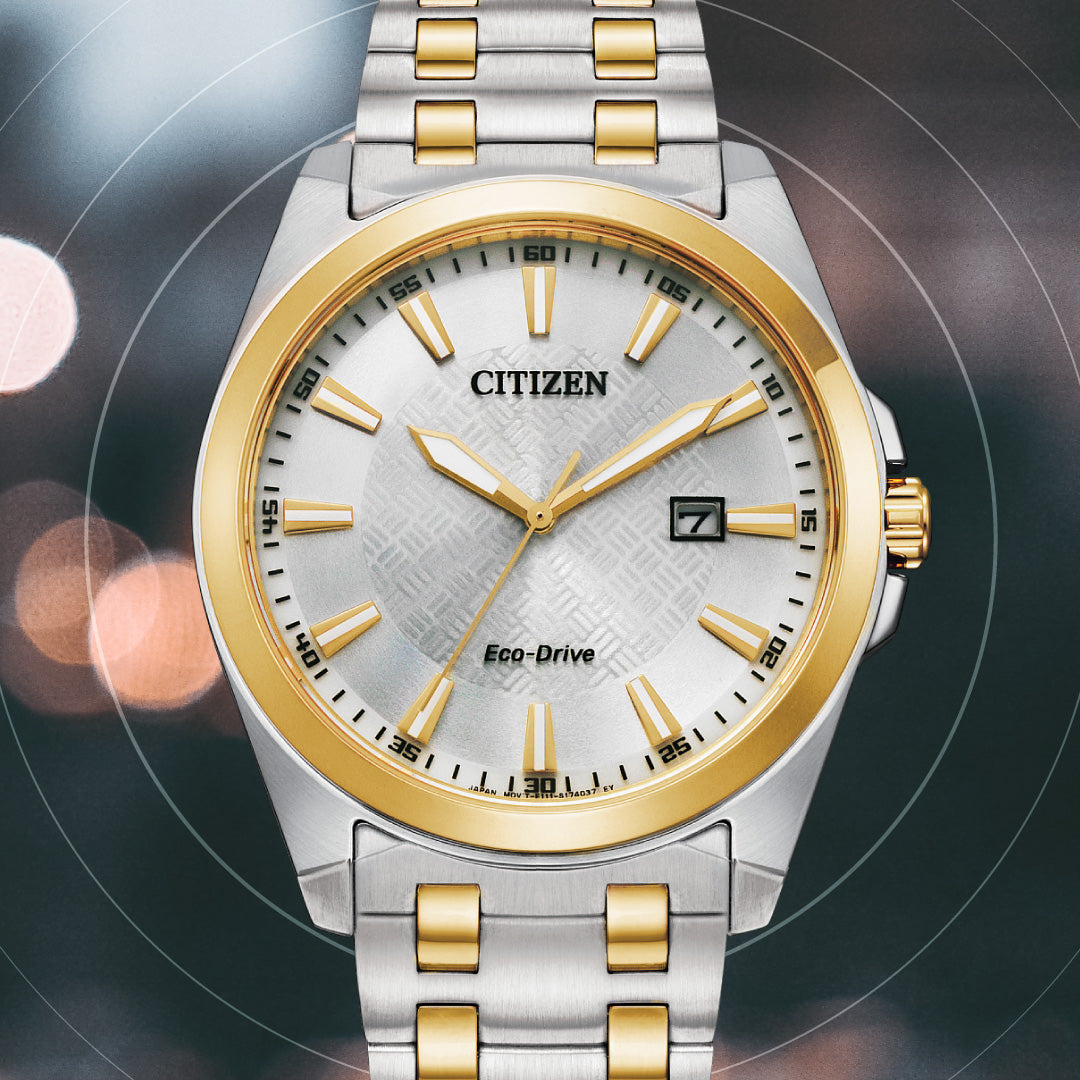 Stainless Steel Two-Toned Men's Citizen Eco-Drive Silver Face Watch