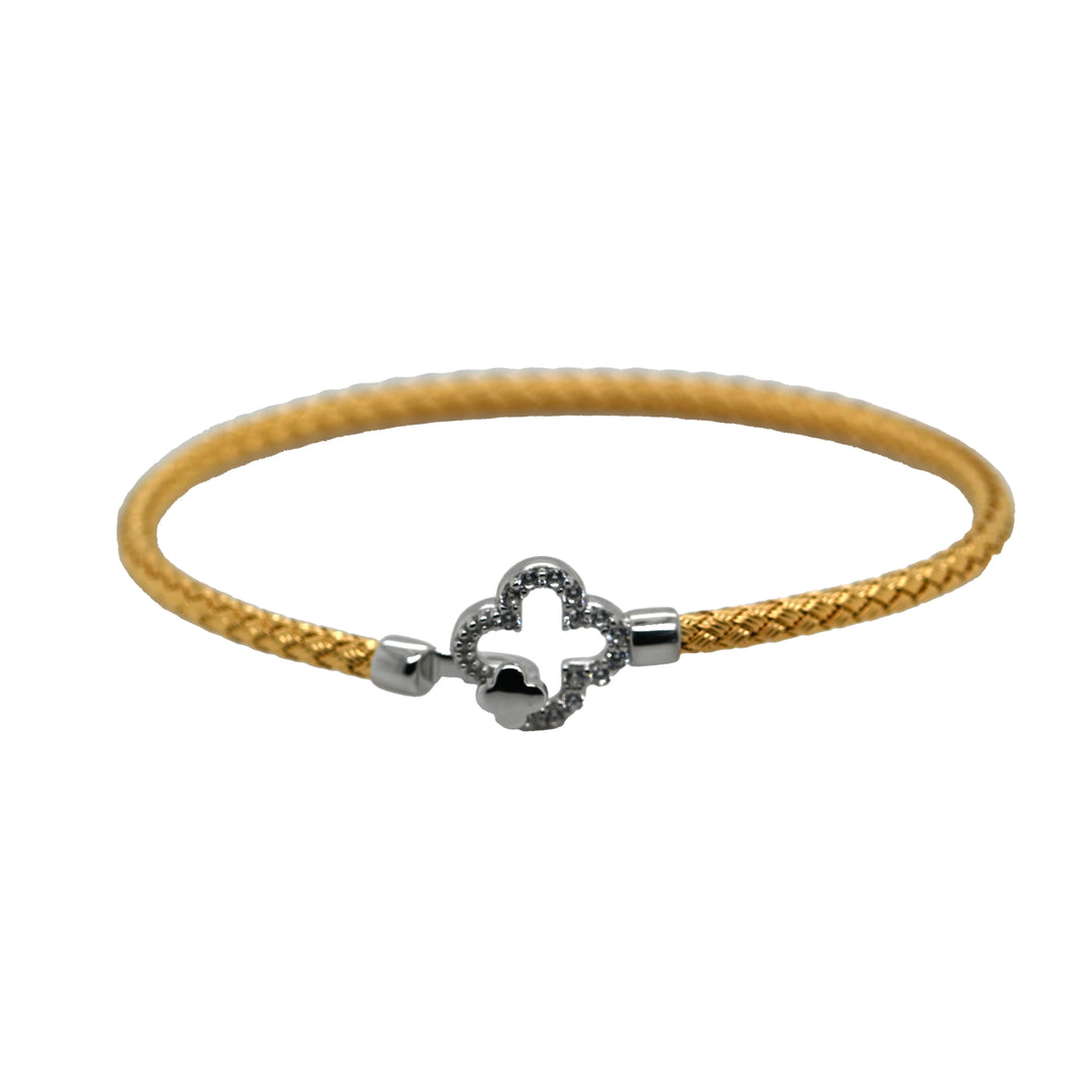 Gold Vermeil & Sterling Silver Pave Clover Latch Bracelet