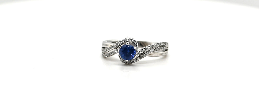 Red Spinel & Diamond By-Pass Gold Ring